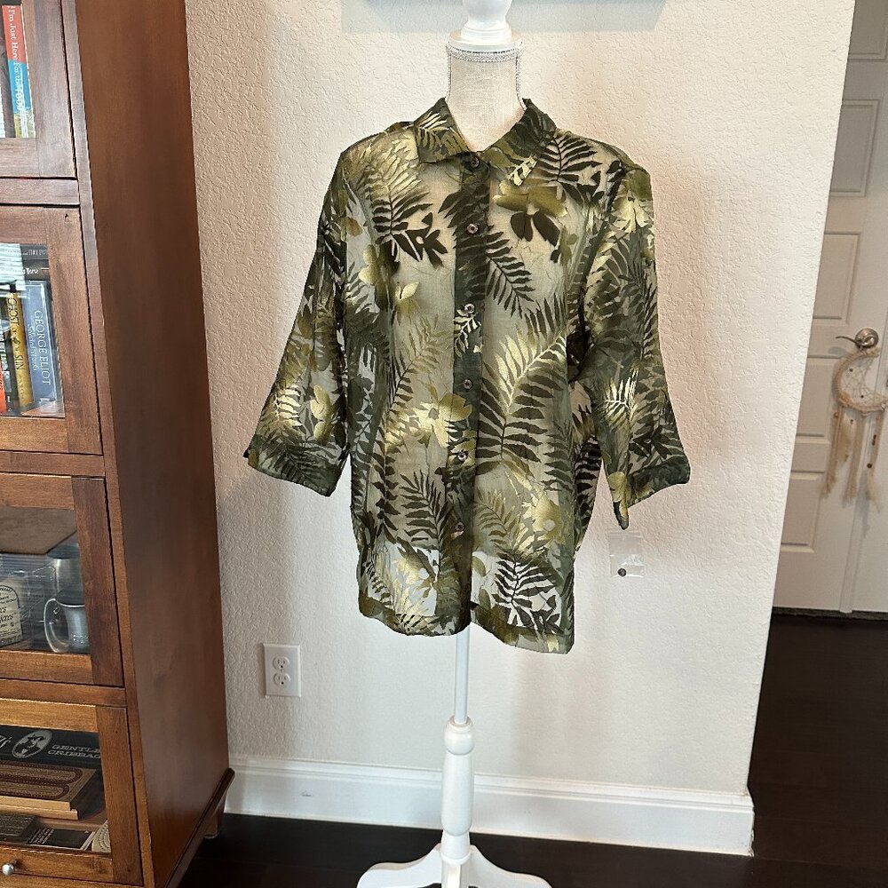 TANJAY Semi Sheer Green Floral Shirt - 16 - Picture 11 of 12